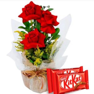 Arranjo de Rosas + Kit Kat - Floricultura Cuiabá